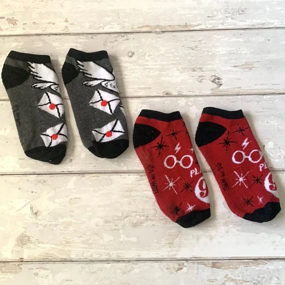 Harry Potter Socks Set of 2 Hedwig Owls Platform 9 3/4 Red Ankle Mens Womens NEW